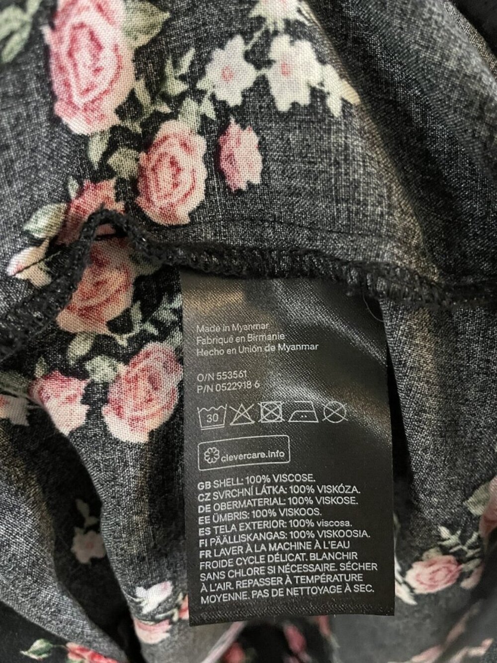 H&M Divided Womens Dress Black Floral Stretch KneeLength 3/4 Sleeve Size 12 - Picture 14 of 16